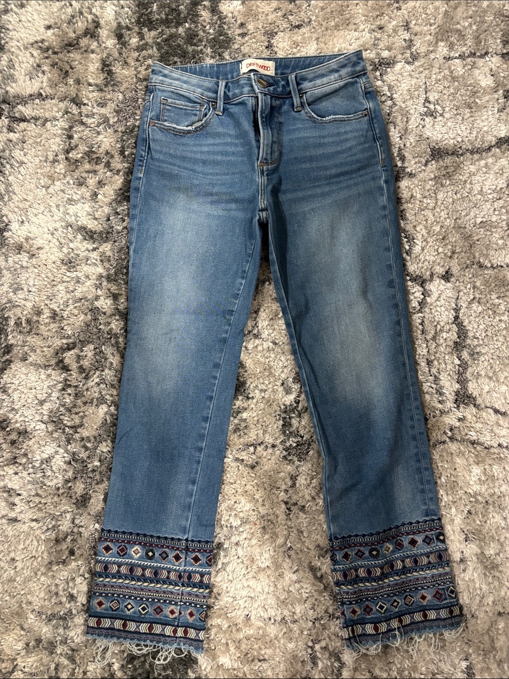 Driftwood Denim Embroidered Hem Jeans - Blue